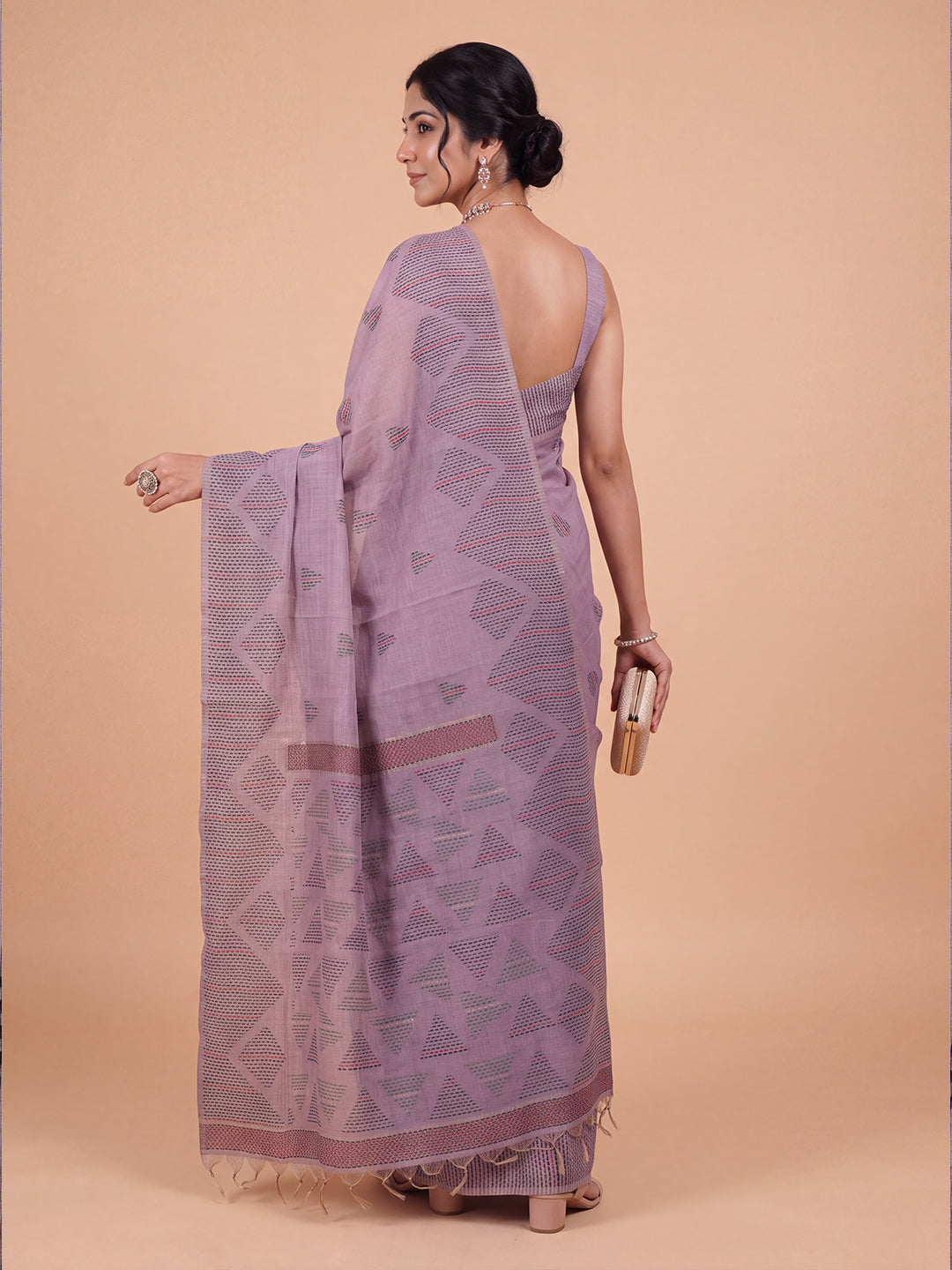 Women Kora Cotton Purple Printed Saree KC02