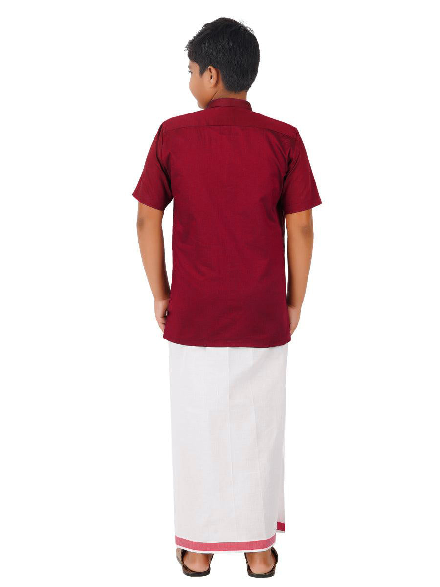 Boys Giza Club Matching Dhoti & Shirt Combo Maroon GL6-Back view