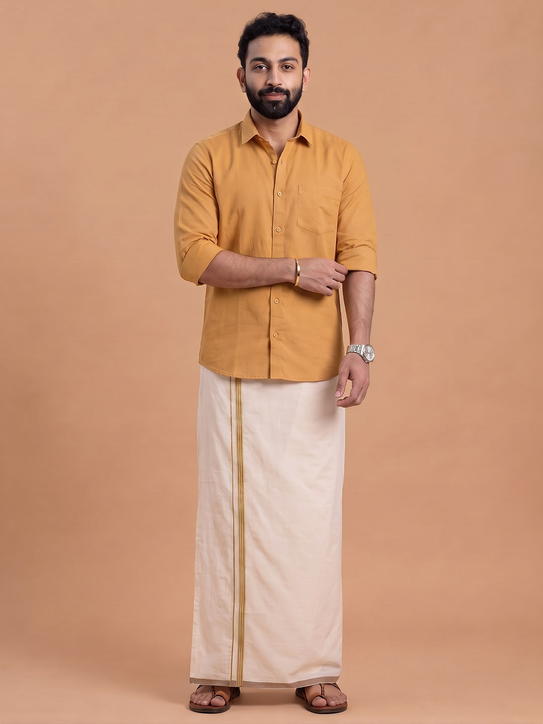Double Layer 100% Cotton Cream Kora Dhoti with Colour Border - BJK02
