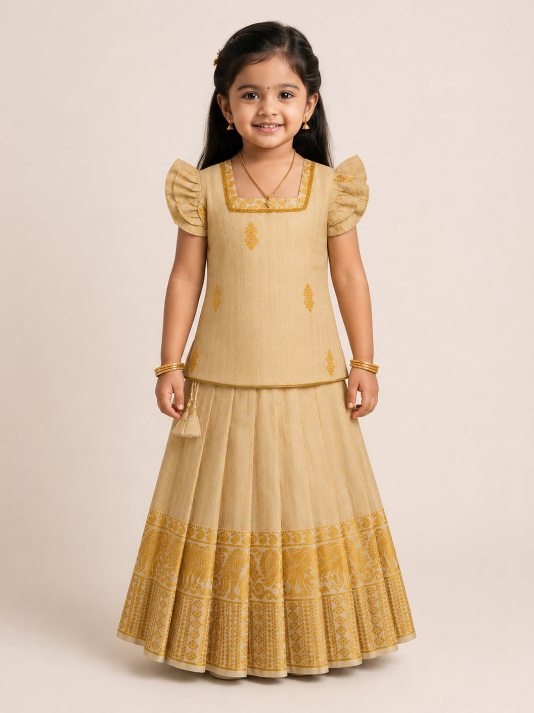 Girls Tissue Gold Pattu Pavadai Set GPS63