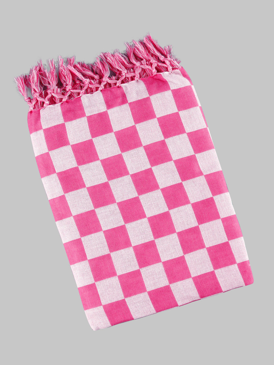 Twin Plus Checked Cotton Bath Towel Colour-Pink