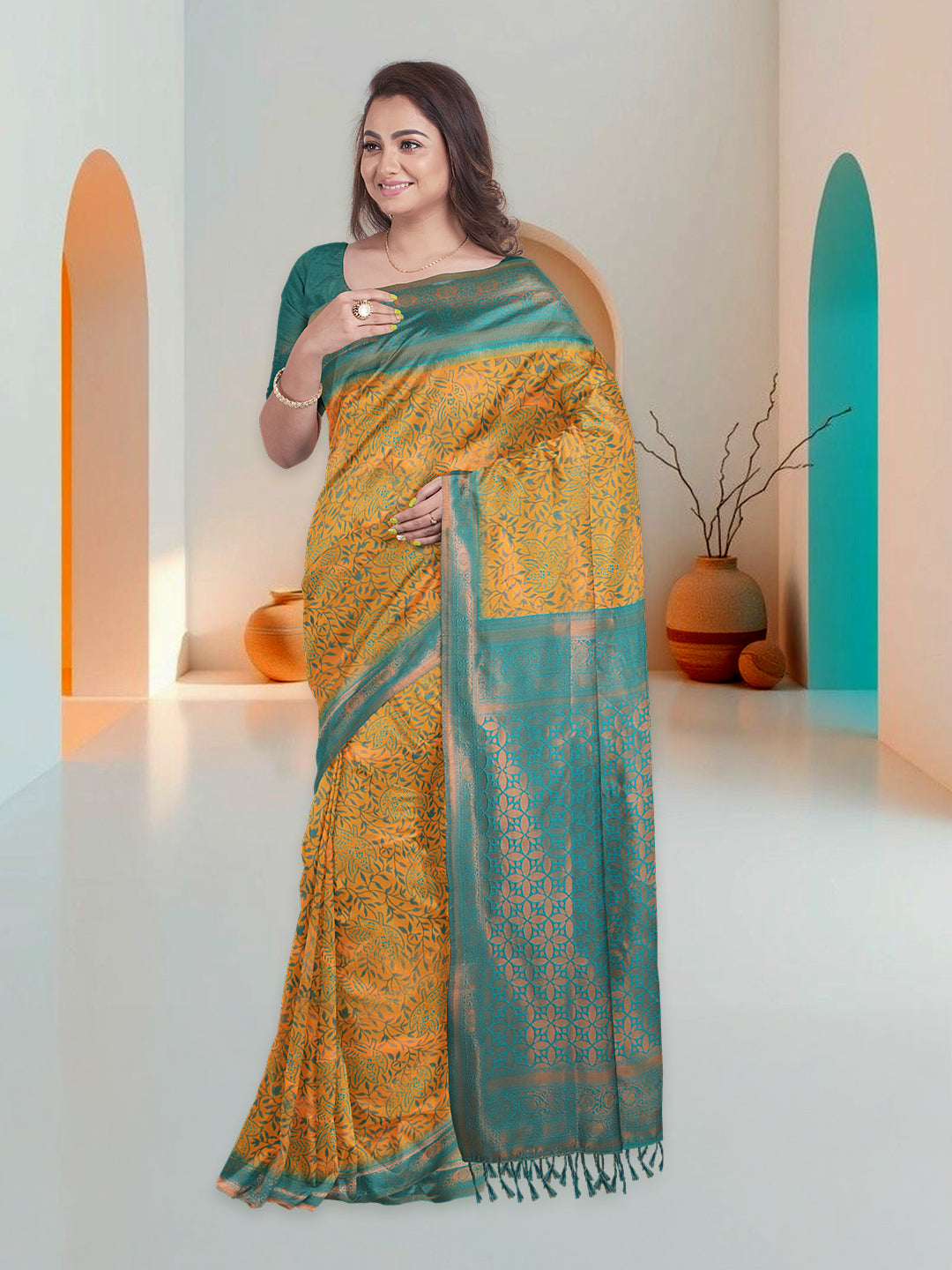 Women Yellow Art Silk Printed Saree ASS66