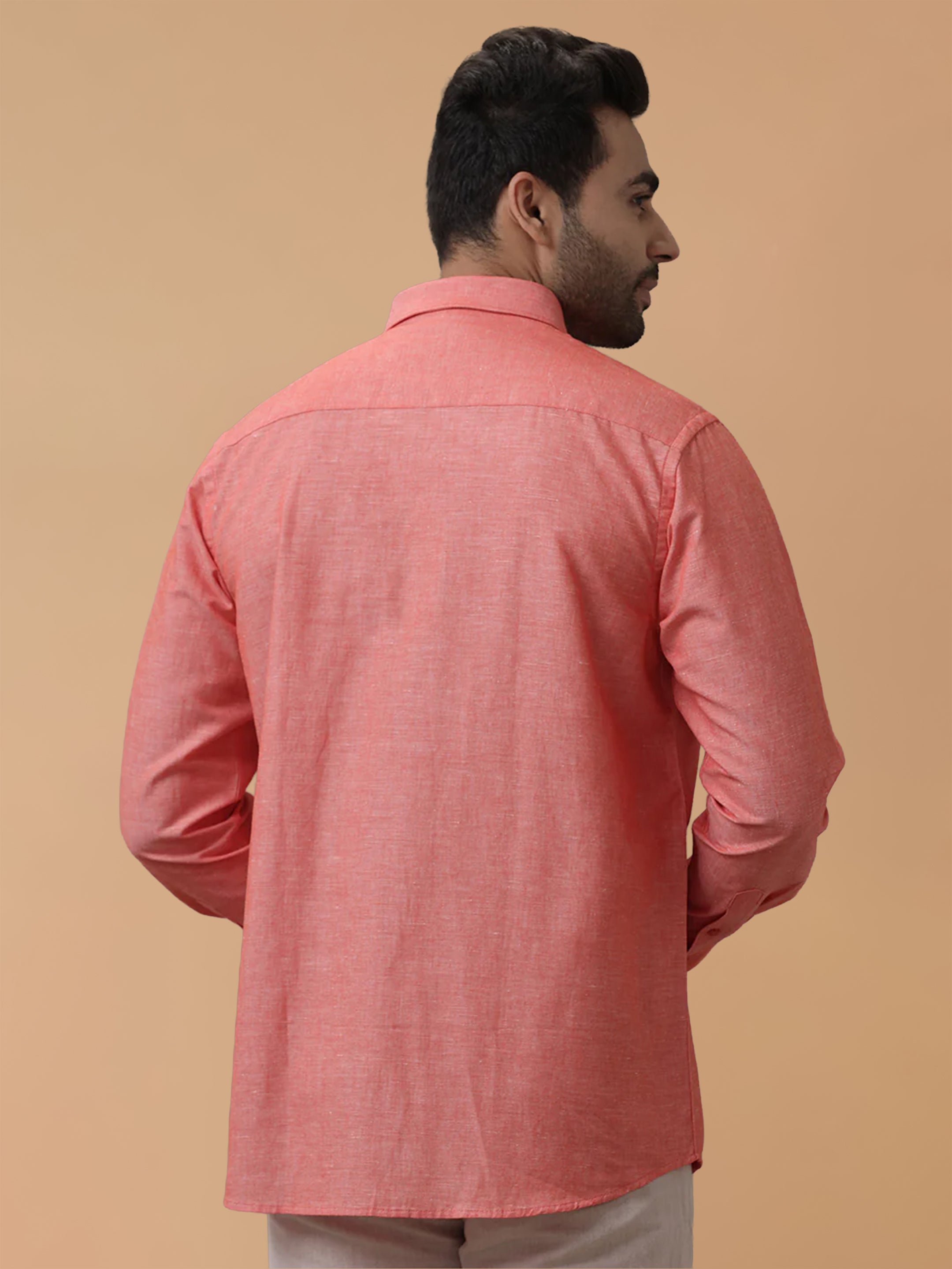 Linen Cotton Orangy Red Regular Fit Shirt LF5