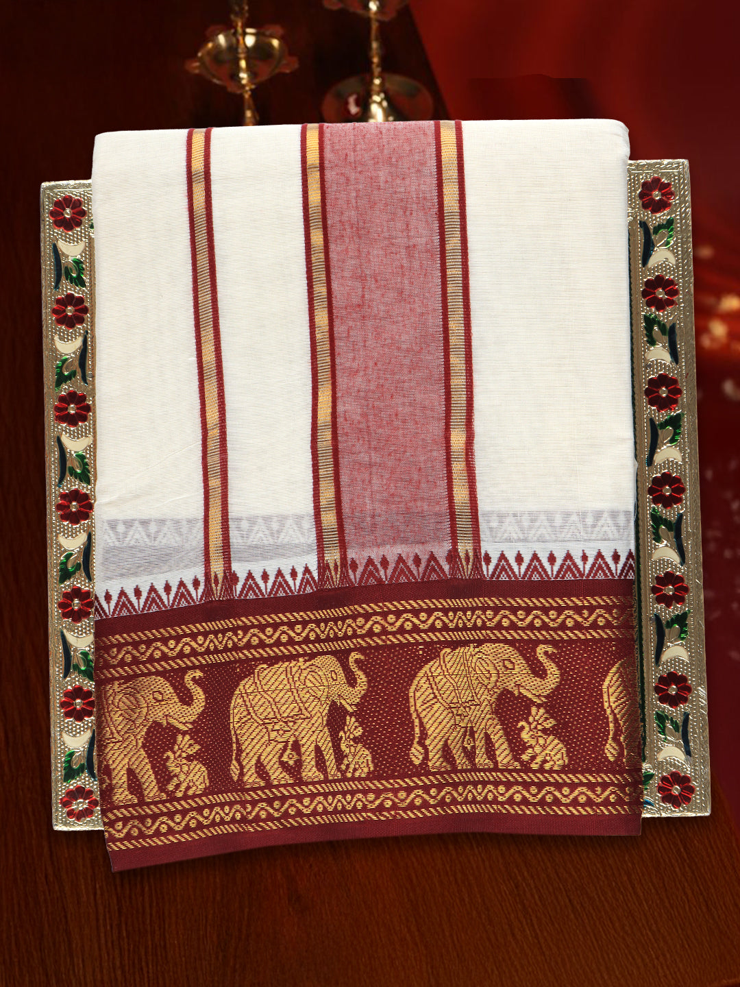 Men Kora Fancy Border Panchakacham Set Kalasam (9+5) K03