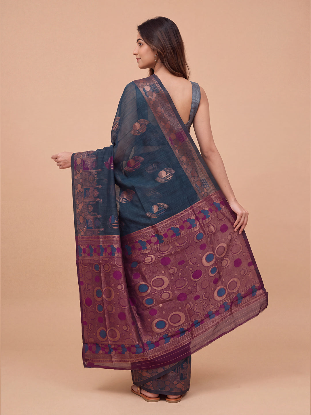 Women Spun Poly Teal Green Printed Saree SP20