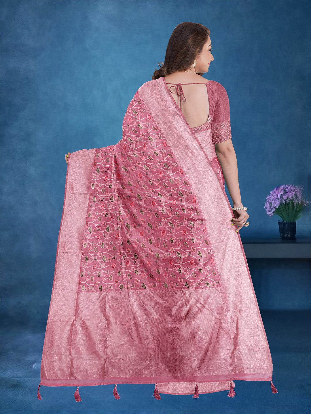 Couple Combo Shirt & Dhoti Set with Saree Pink ASS32
