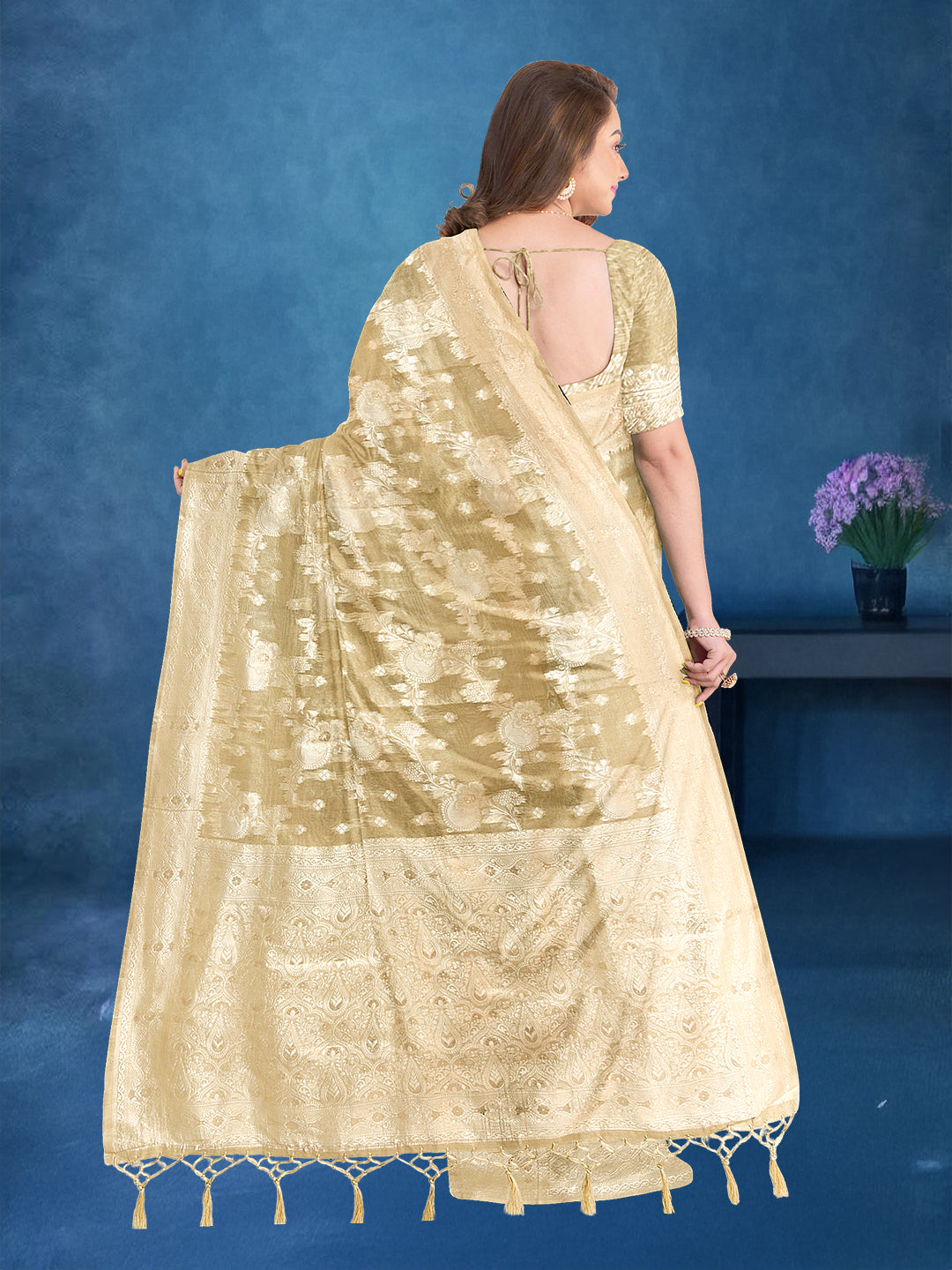 Couple Combo Shirt & Dhoti Set with Saree Gold GD13