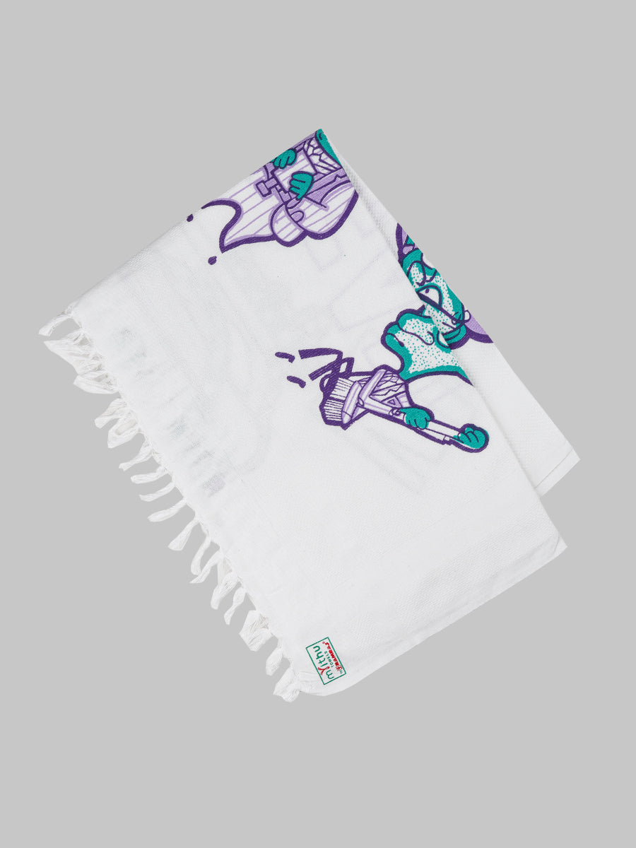 White Cotton Printed Towel (Pack of 2)-View eight
