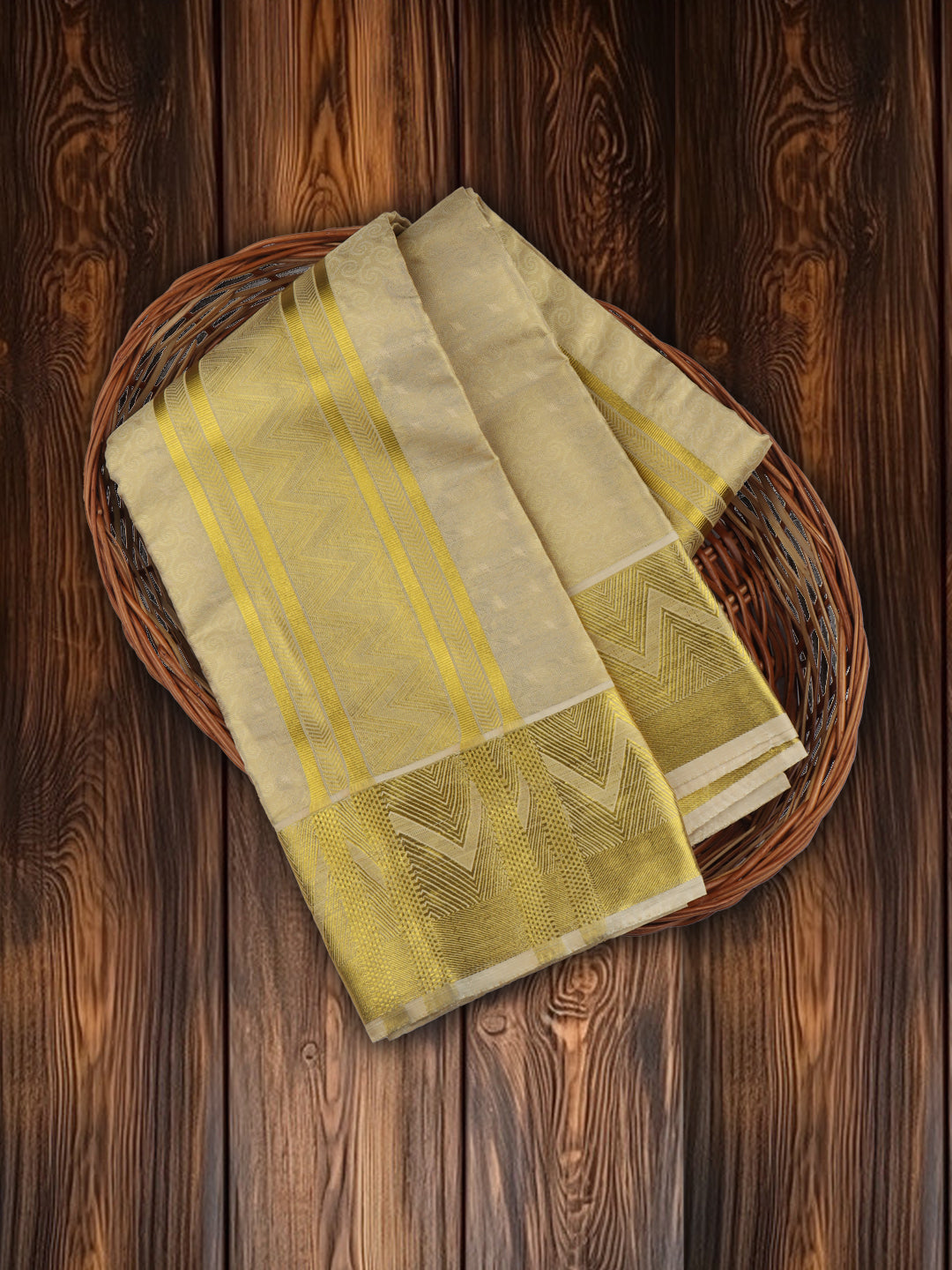 Men Art Silk Dhoti & Shirting Set Gold Brahmotsavam B9