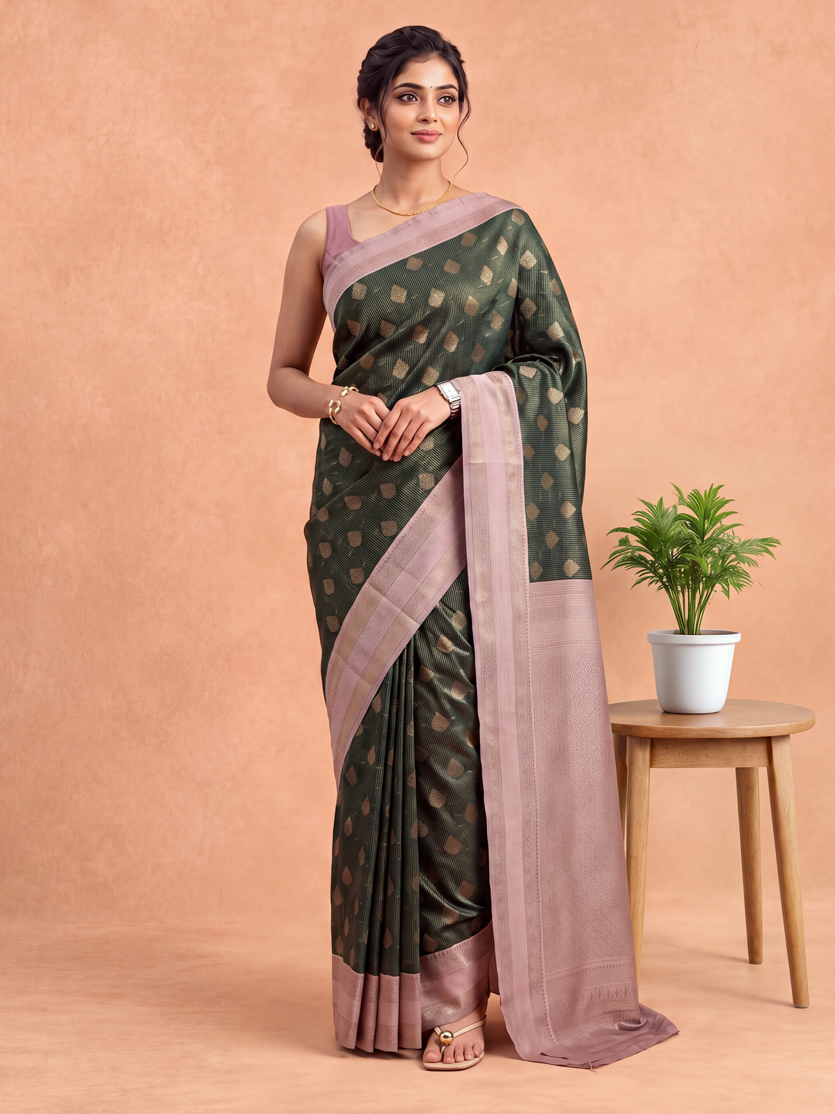 Women Art Silk Dark Green with Lavender Saree ASS156