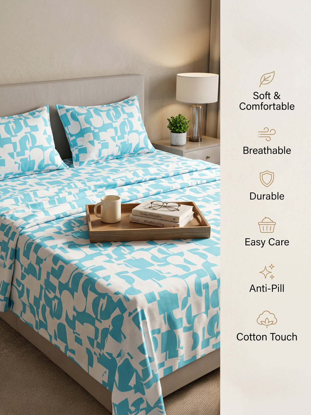 King Size Premium Cotton Bed Sheet & 2 Pillow Cover Set BCM02