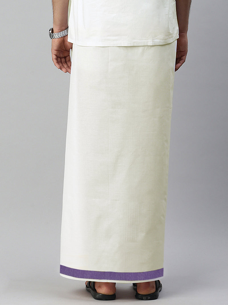 Mens Kora Cream Double Dhoti with Violet Redfort Fancy Border