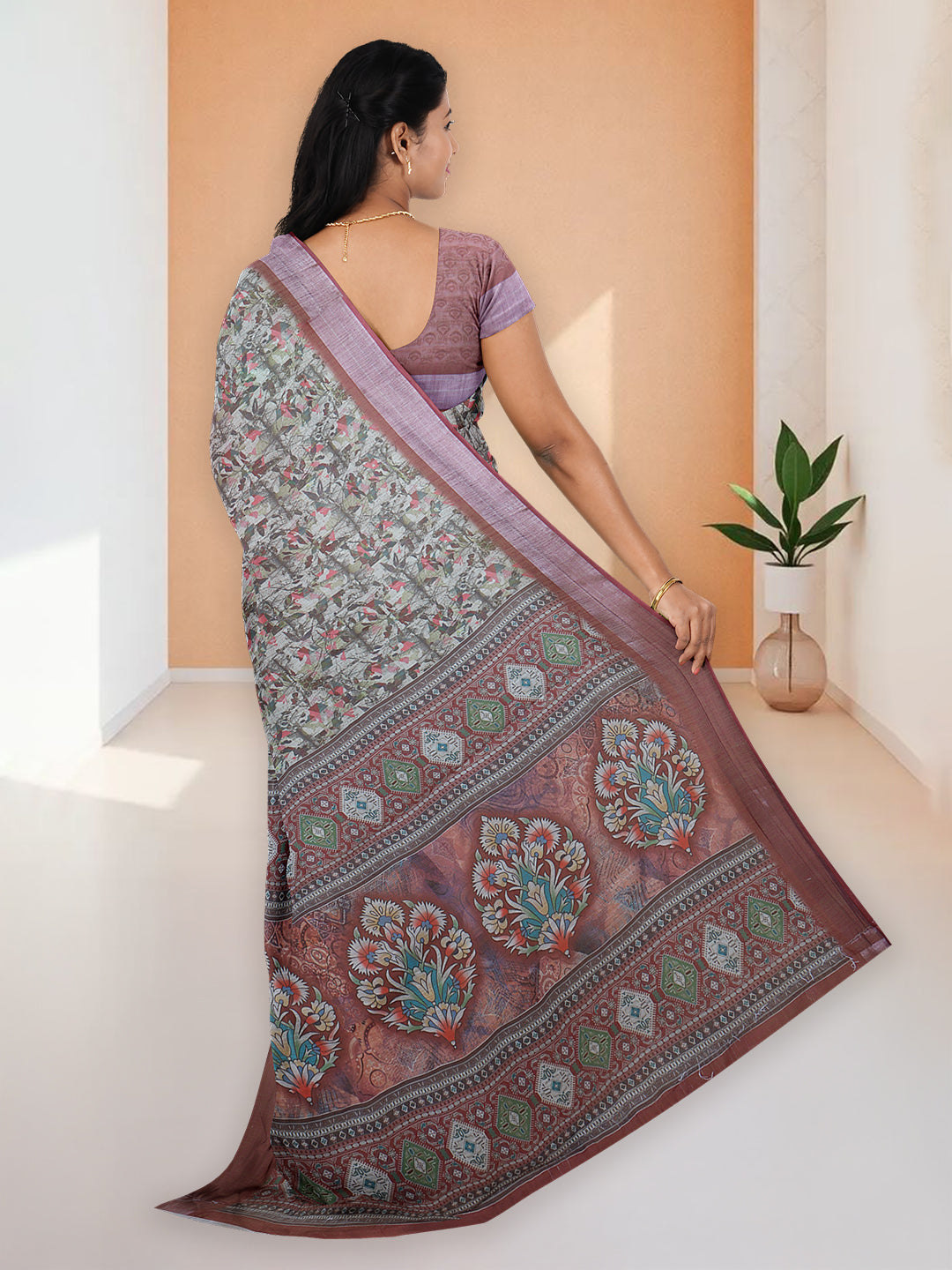 Women Green Semi Linen Saree SL224