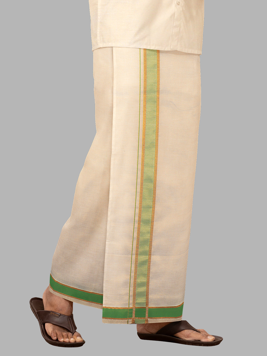 Men Green Fancy Jari Border Tissue Adjustable Pocket Dhoti