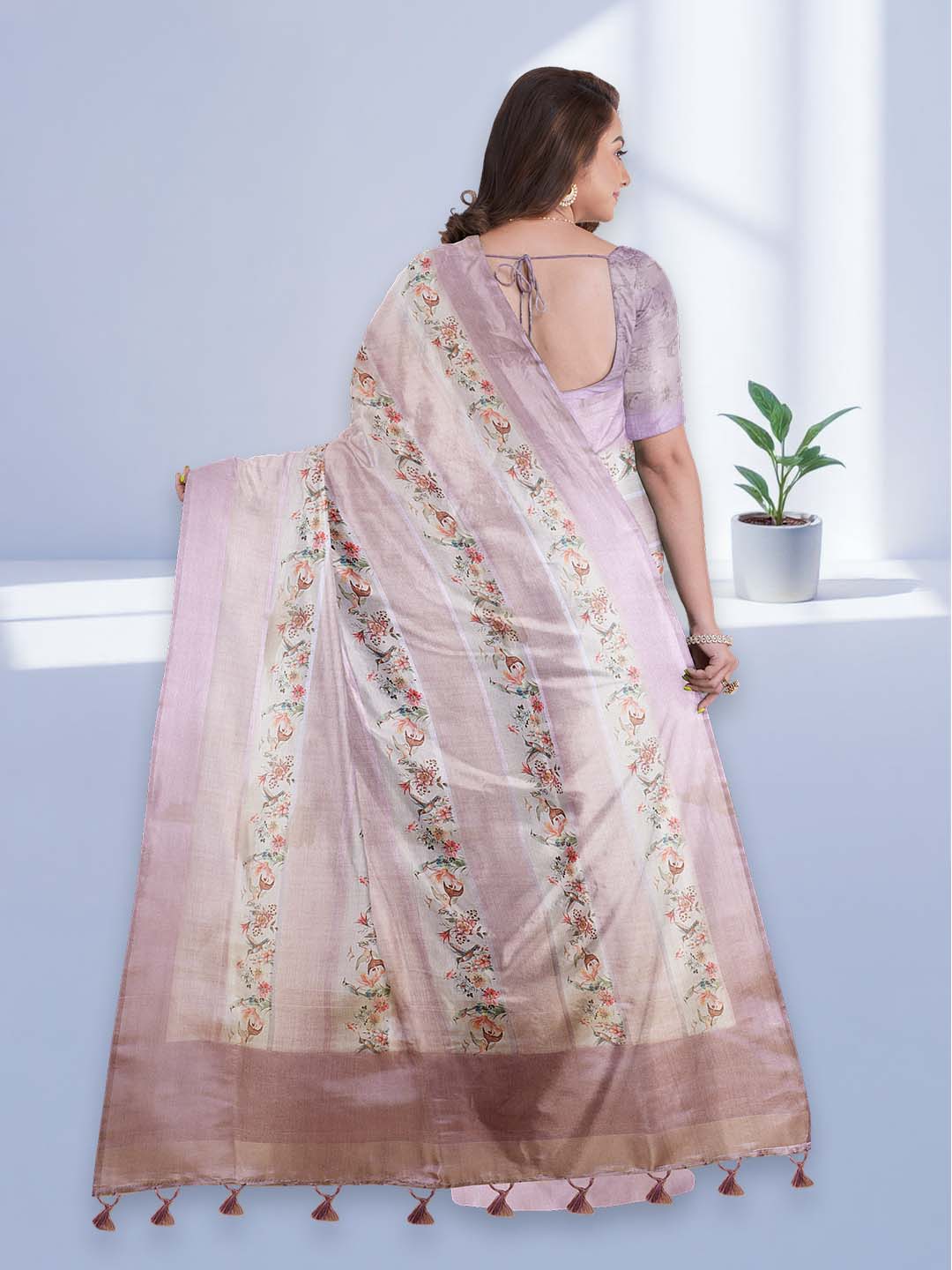 Women Purple Semi Tussar Printed Saree ST286