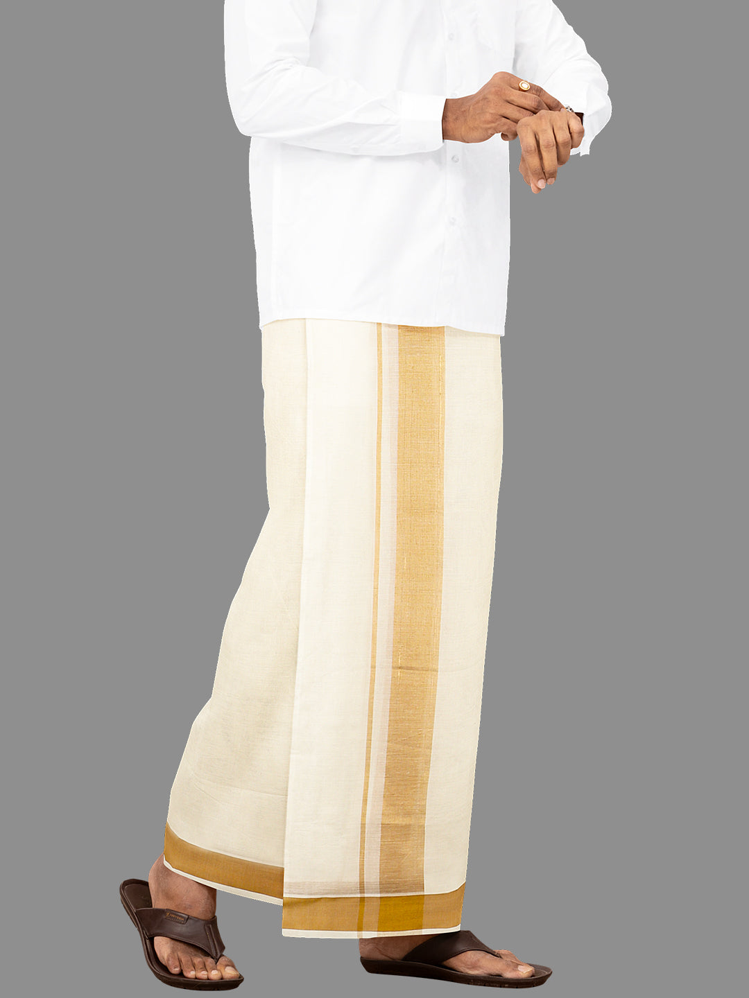 Mens Gold Fancy Border Kora Dhoti EGJ10