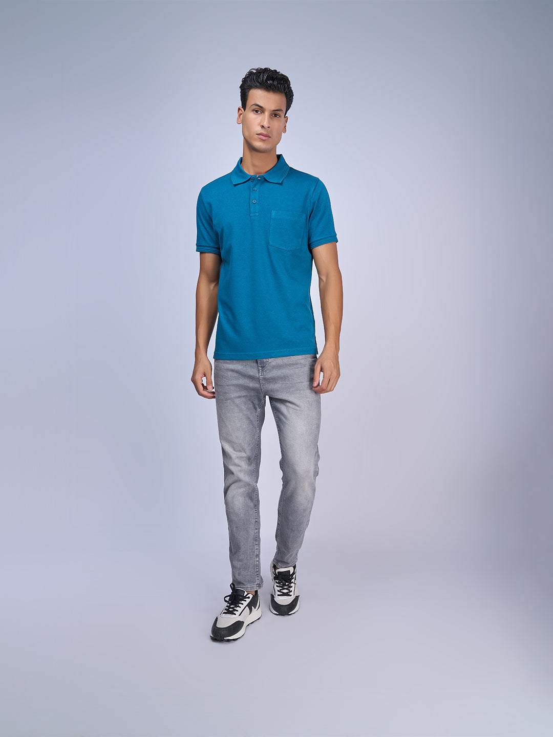 Mens Liquid Polo T-Shirt with Pocket Blue Metalic