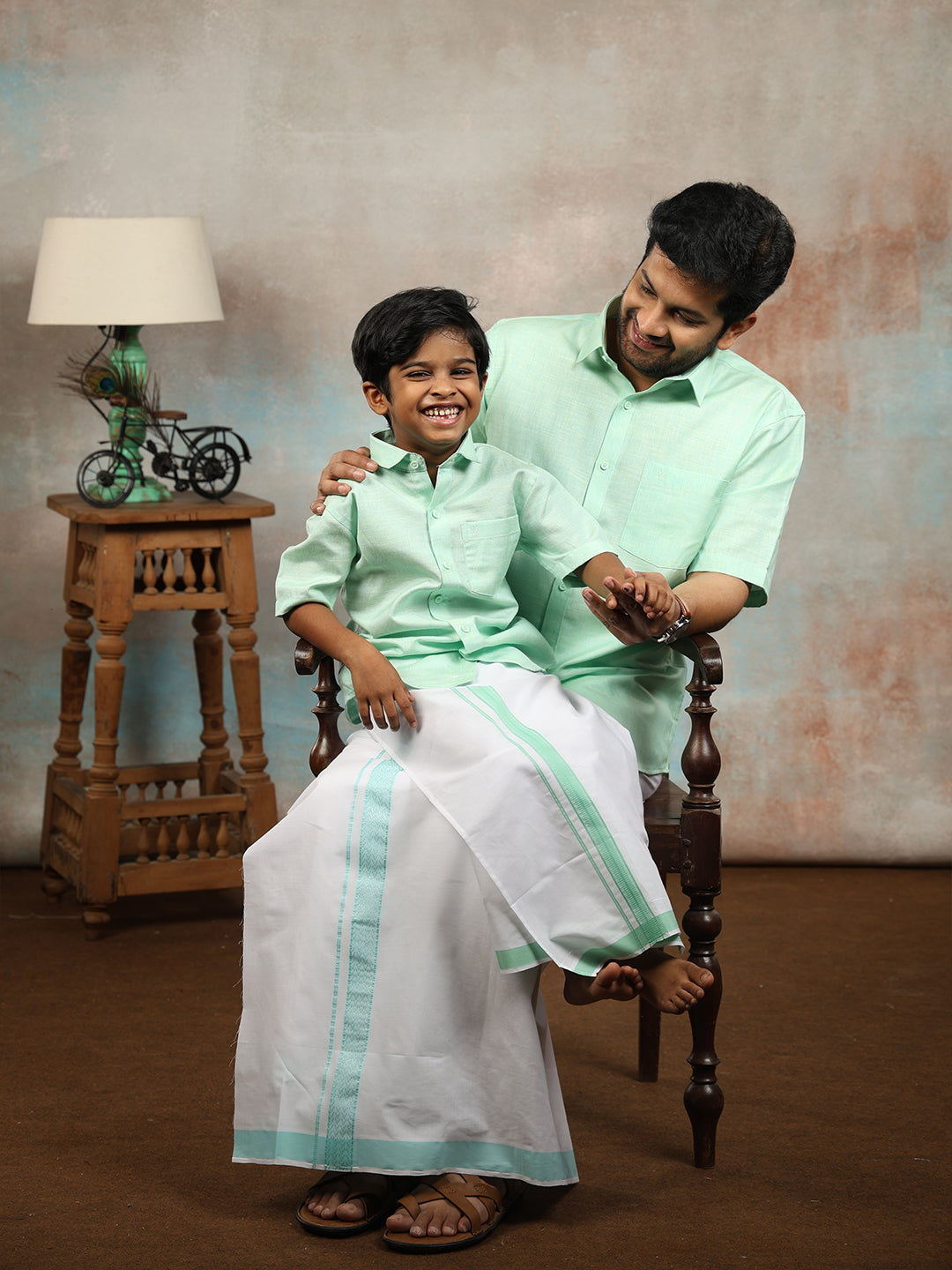 Like Father Like Son Half Sleeves Combo Set Pista Green C83