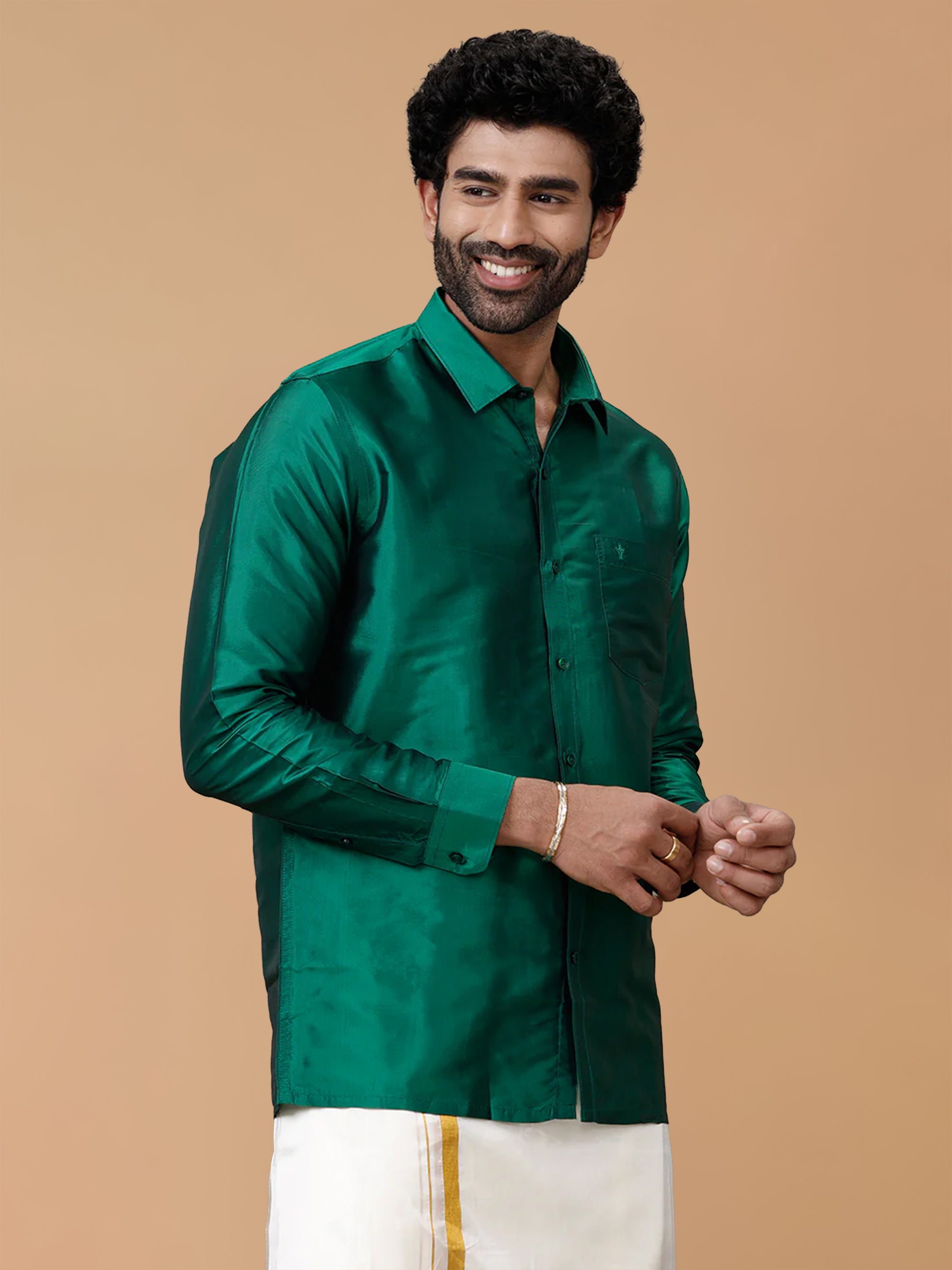 Silk Feel Dark Green Shirt - Regular Fit