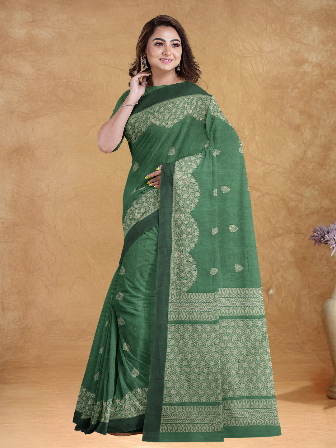 Couple Combo Shirt & Dhoti Set with Saree Green PCS168