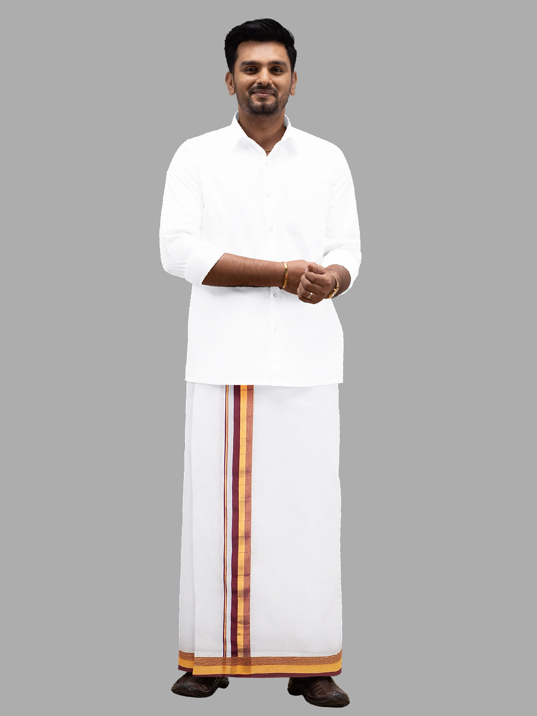 Mens Purple Fancy Jari Border Double Dhoti Ruhan Fancy RF03