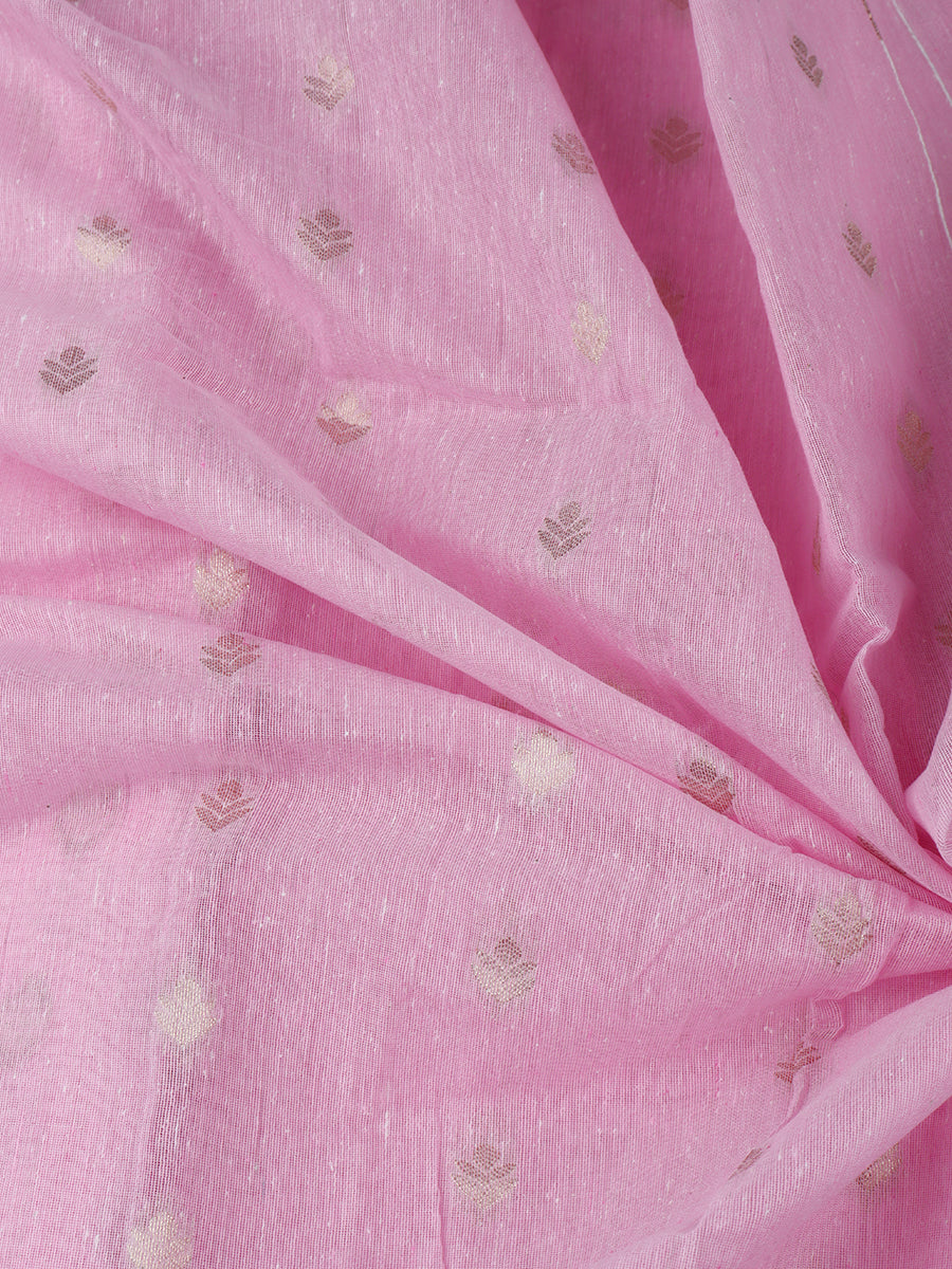 Womens Semi Cotton Pink Butta Design Saree with Tussle SCS38-Zoom view