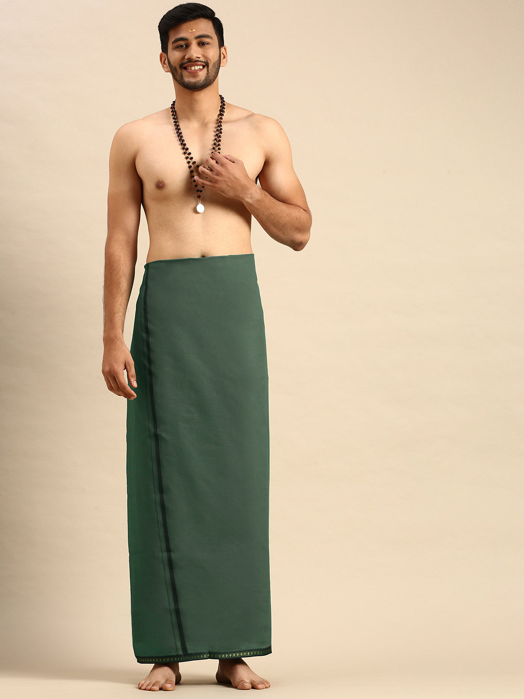 Mens Color Dhoti With Big Border Mercury Grey-Front view