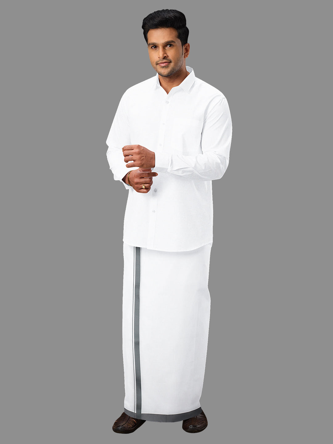 Men Grey Fancy Border Double Dhoti Ozone Spl OS01