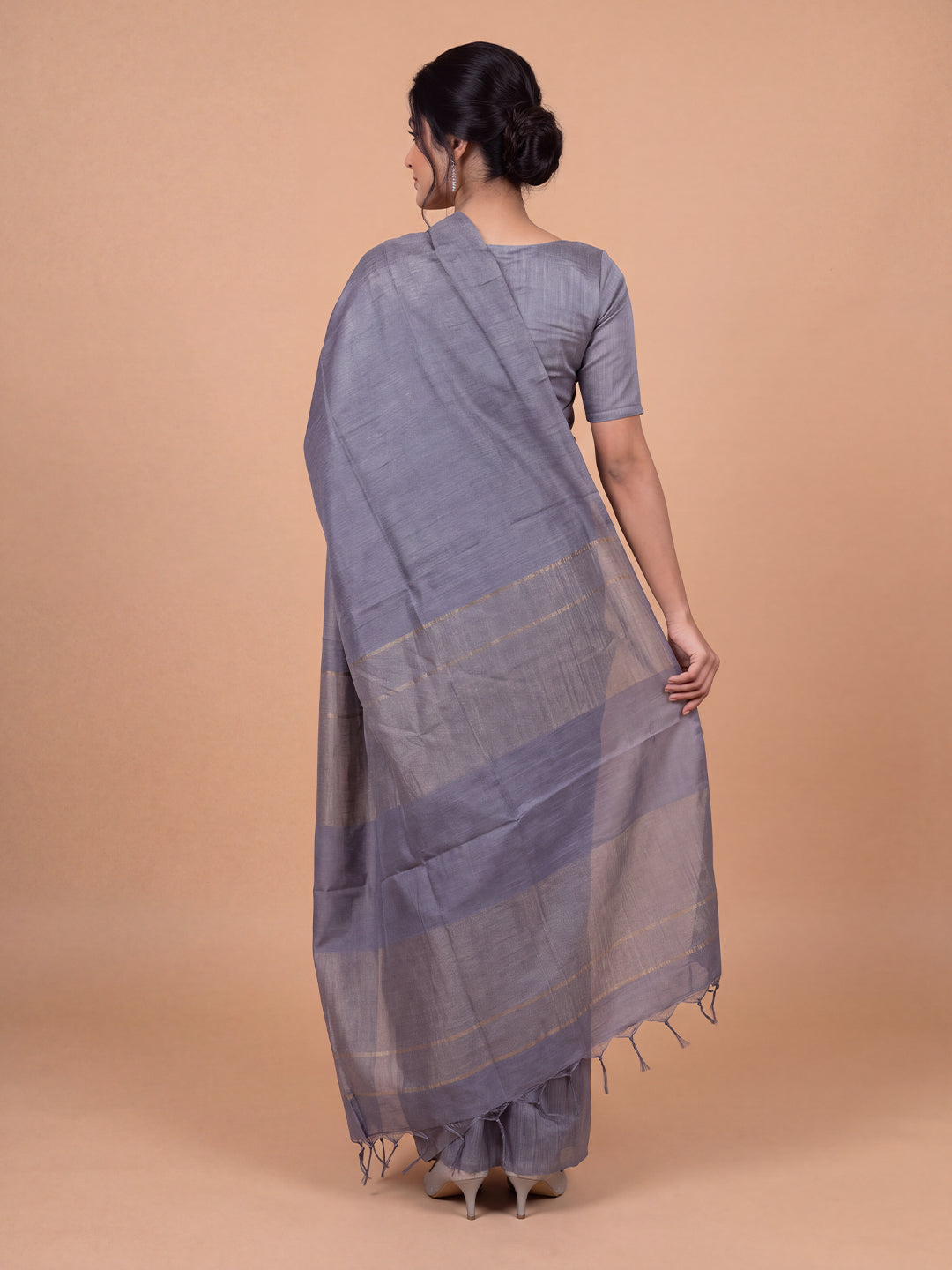 Women Semi Tussar Steel Blue Striped Saree ST366