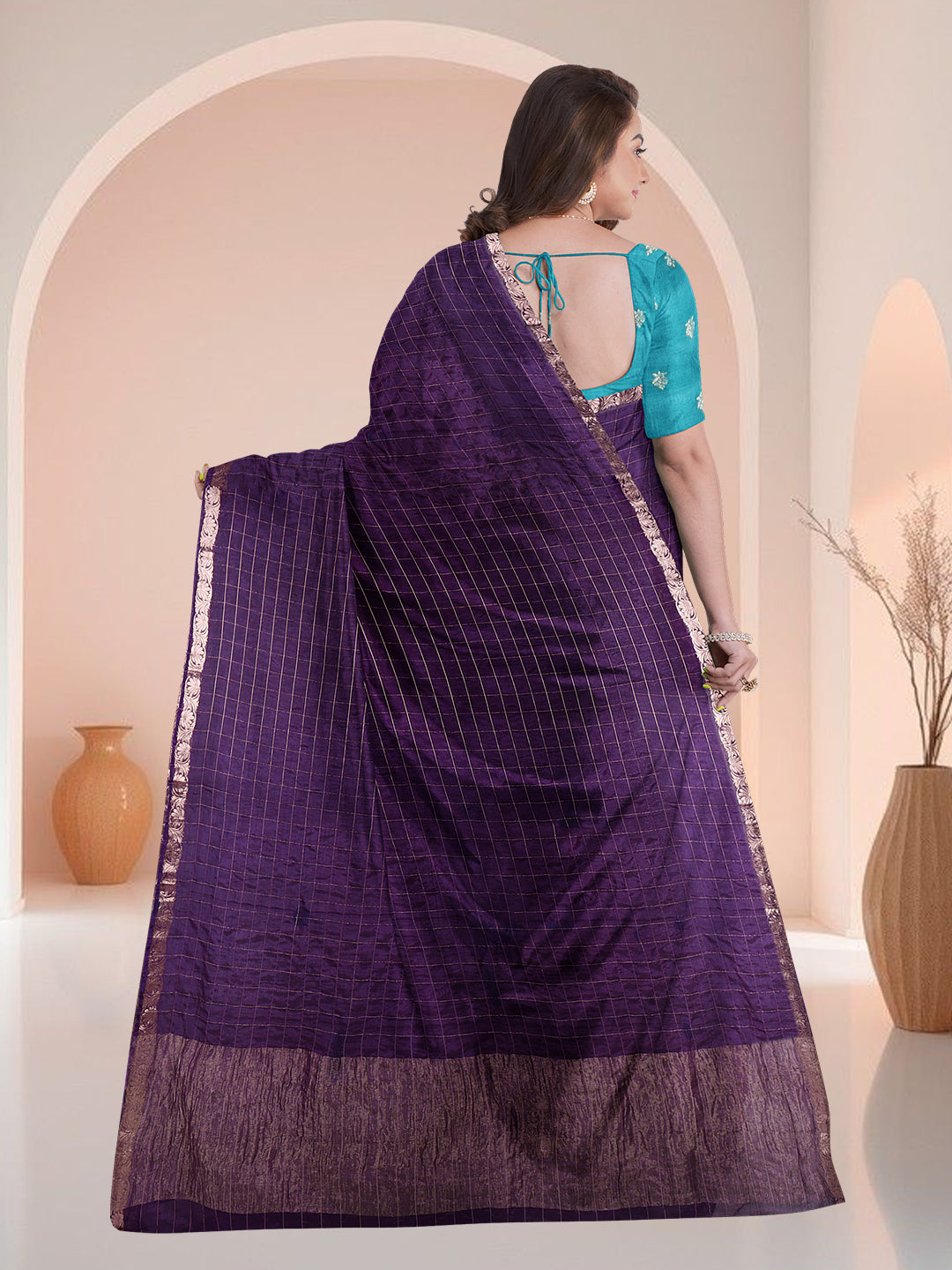Women Violet Semi Silk Saree SS348