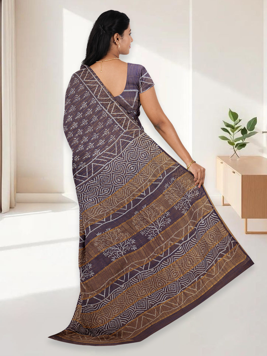 Women Violet Semi Linen Saree SL229
