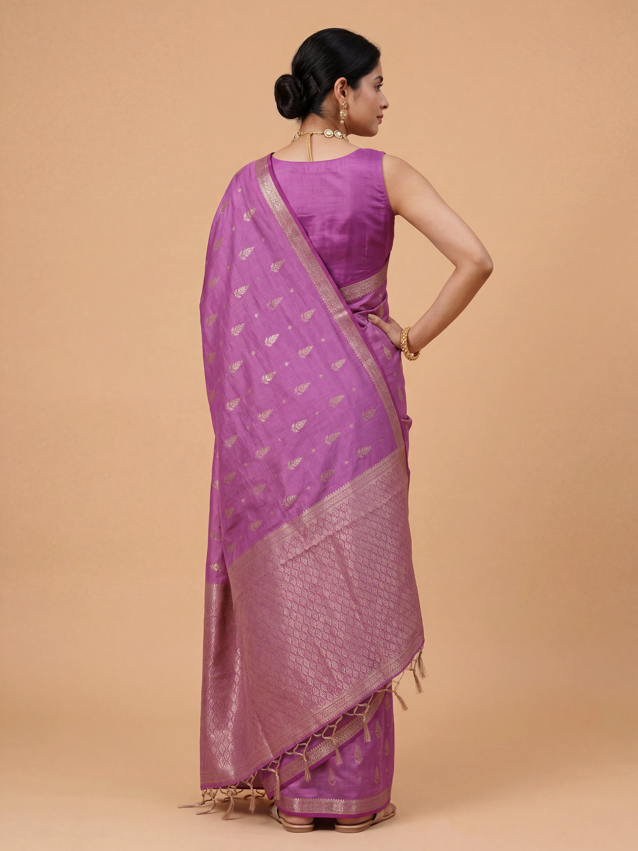Women Semi Tussar Printed Violet Saree ST347