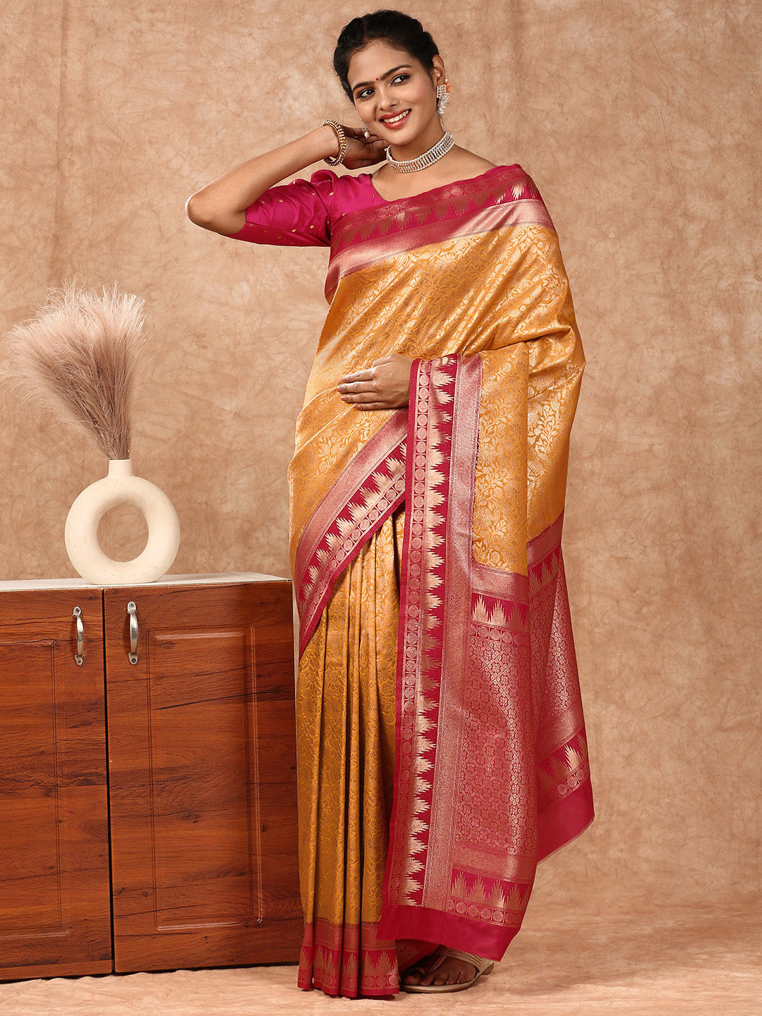 Women Semi Silk Saree Yellow SS212