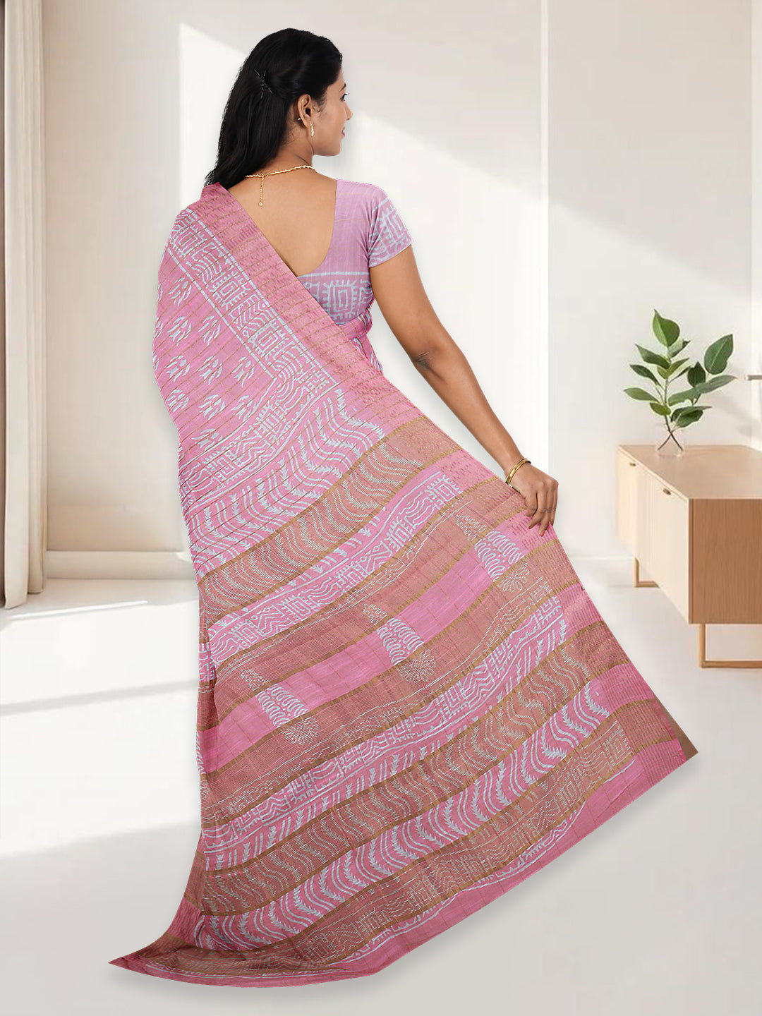 Women Light Pink Semi Linen Saree SL230