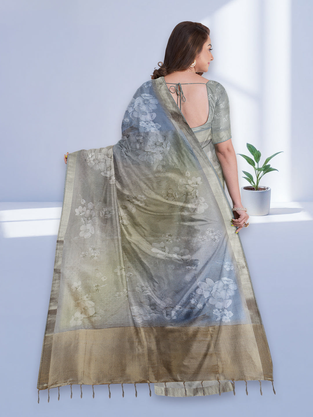 Women Blue with Gold Tissue Saree TS53