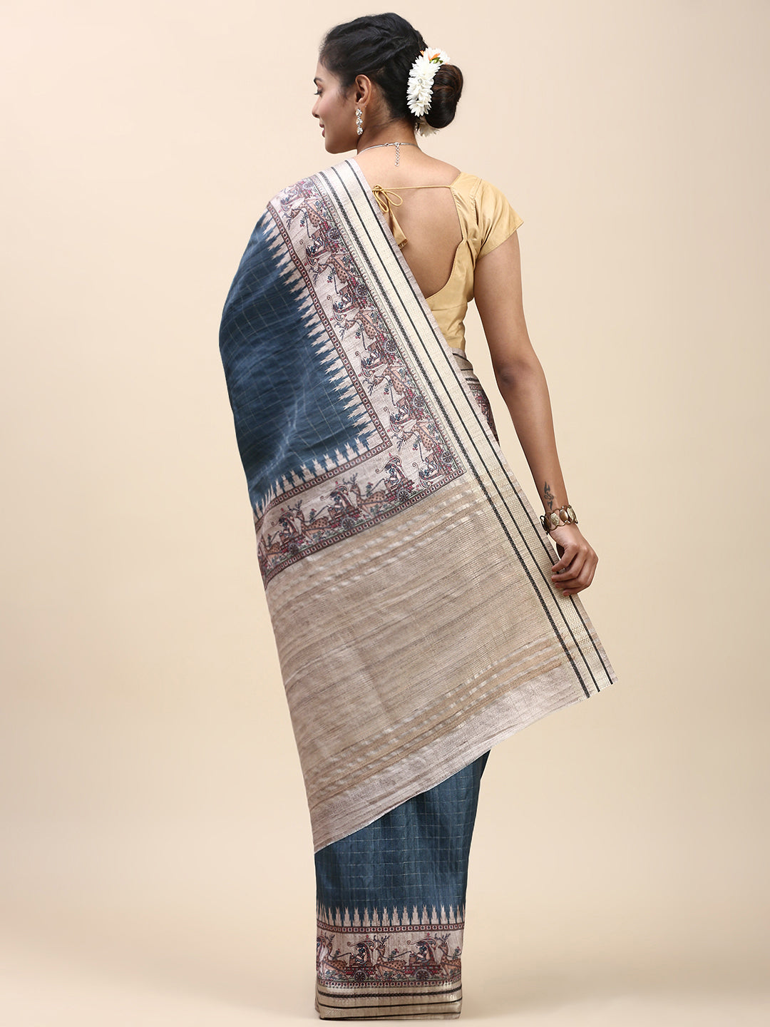 Women Semi Tussar Saree Blue ST195