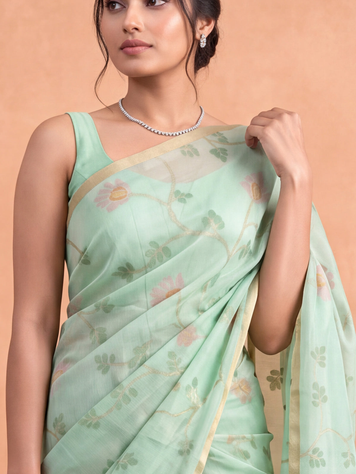Women Spun Poly Turquoise Saree SP30