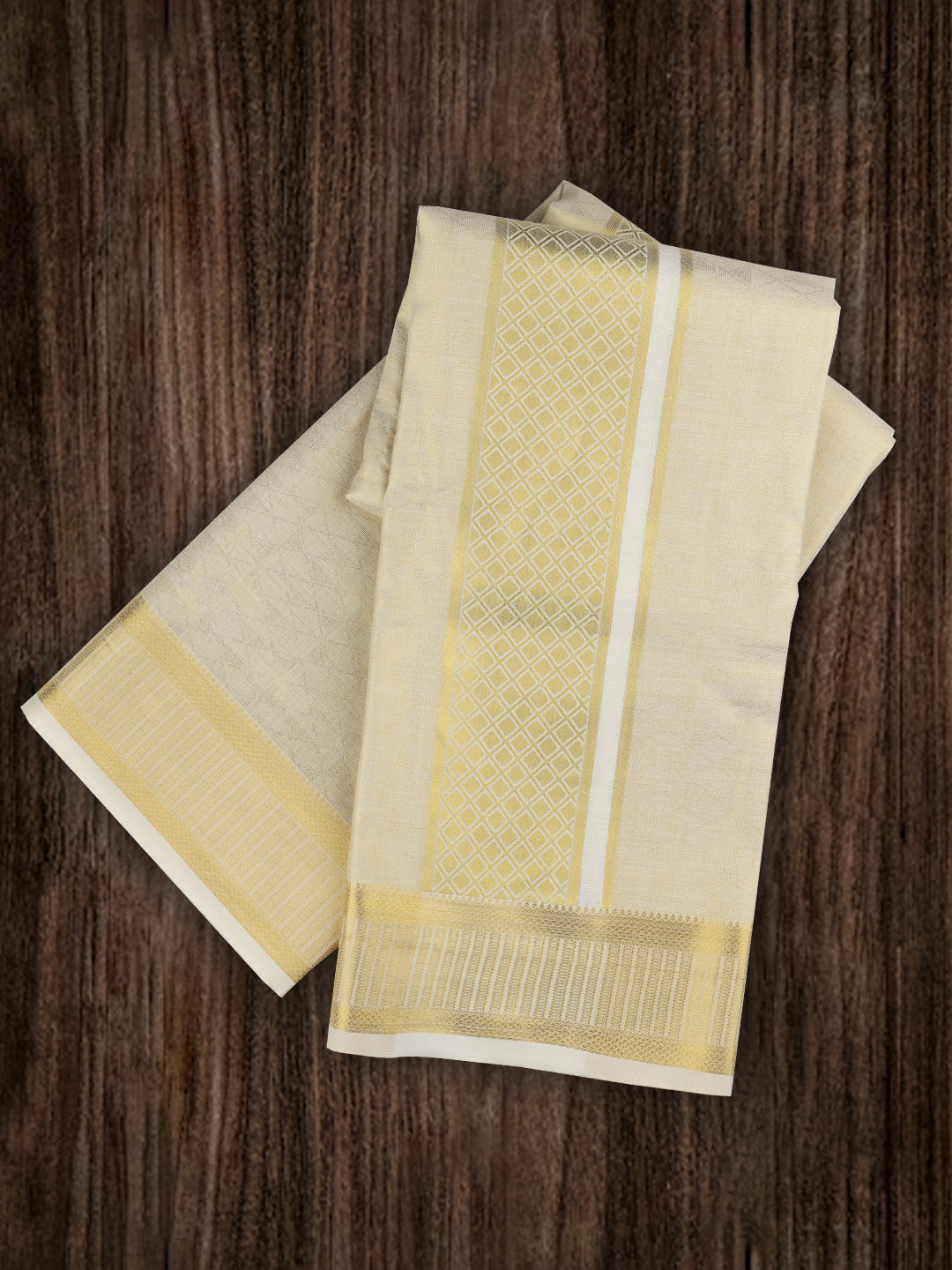 Men Tissue Dhoti & Shirting Set Cream Golden Glory GG01