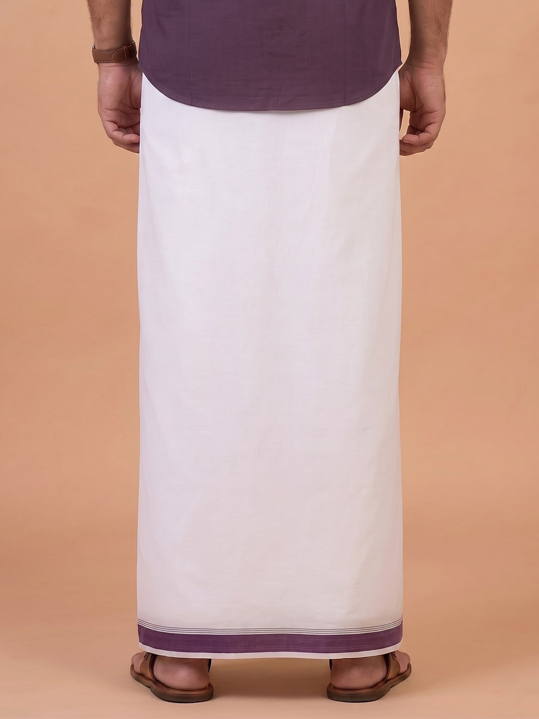 Double Layer Giza Cotton White Dhoti with Colour Border - AGF02