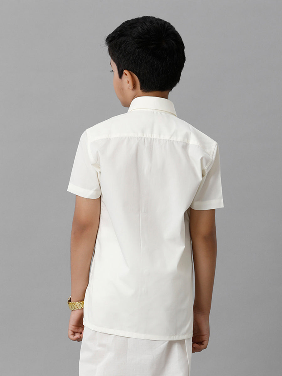 Boy Cream Half Sleeves Shirt- Back view
