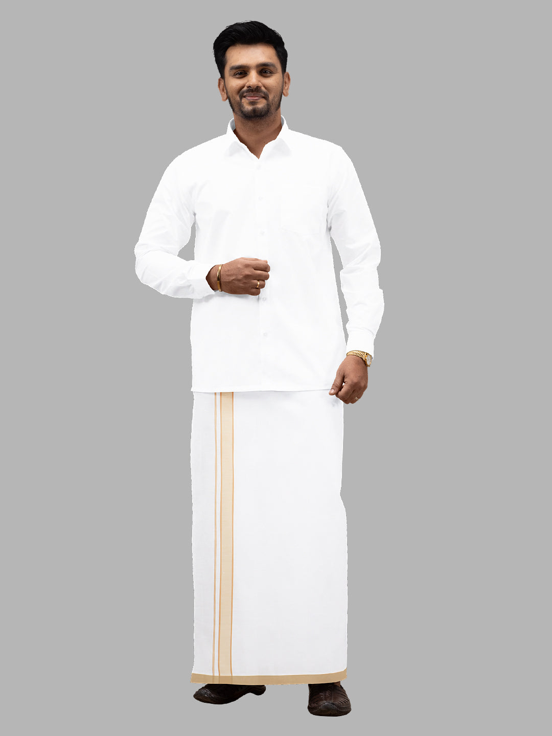 Men Single Layer Cotton Rich White Dhoti with Double Side Fancy Border HM 03