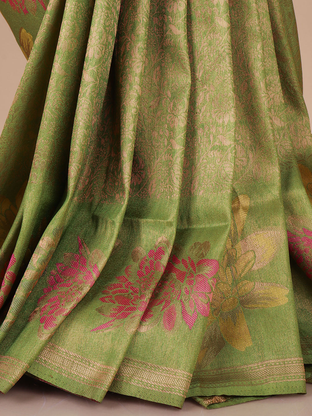 Women Bright Olive Green Semi Mysore Silk Saree SS379