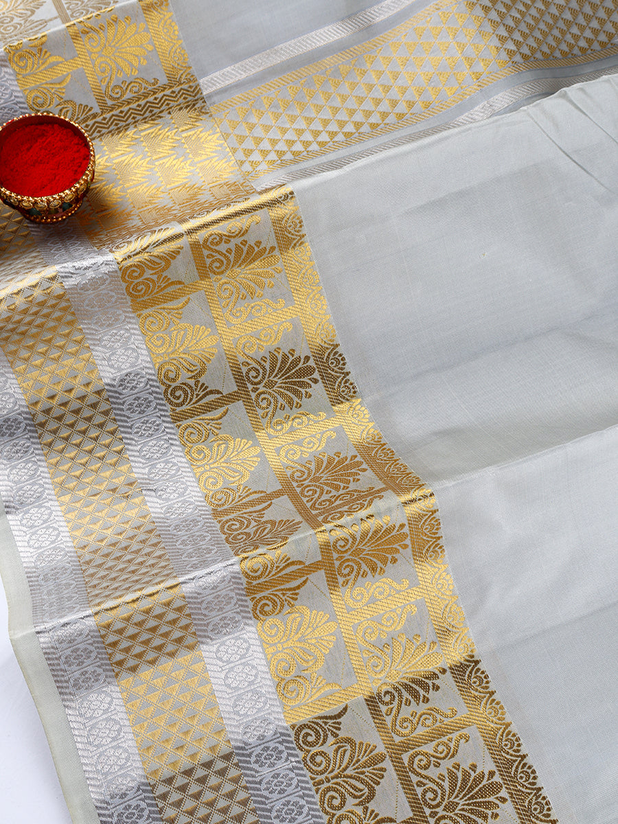 Pure Silk Grey Colour 4" Gold Jari Border Dhoti With Towel Thirukalyan 9+5-View four