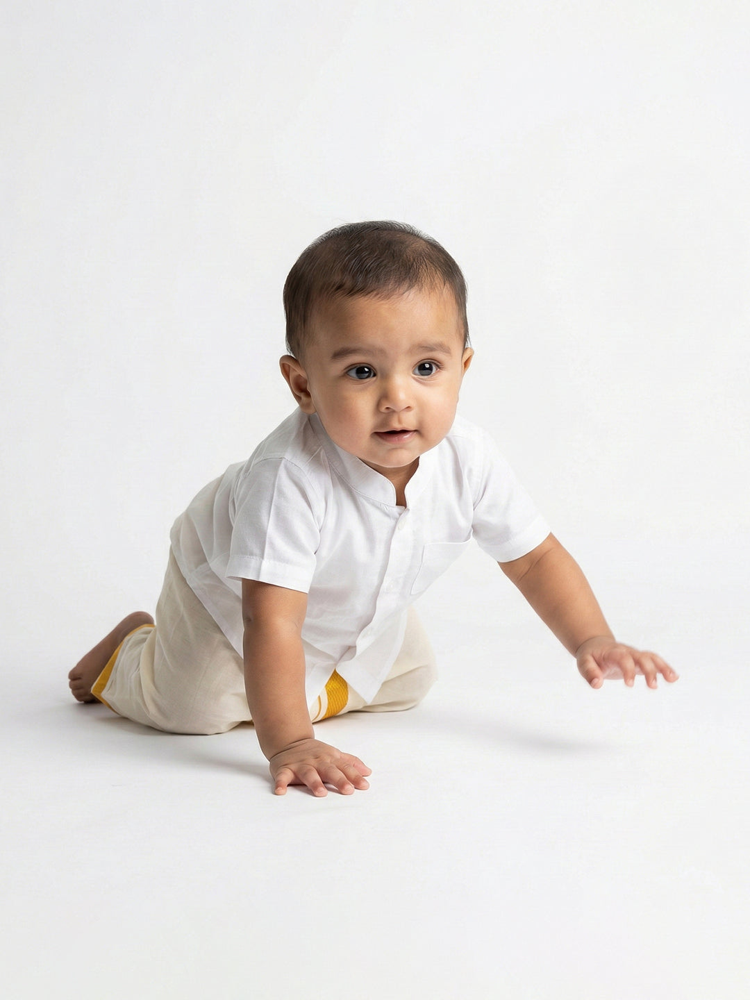 Born Baby Shirt with Pant and Panchakacham Set White