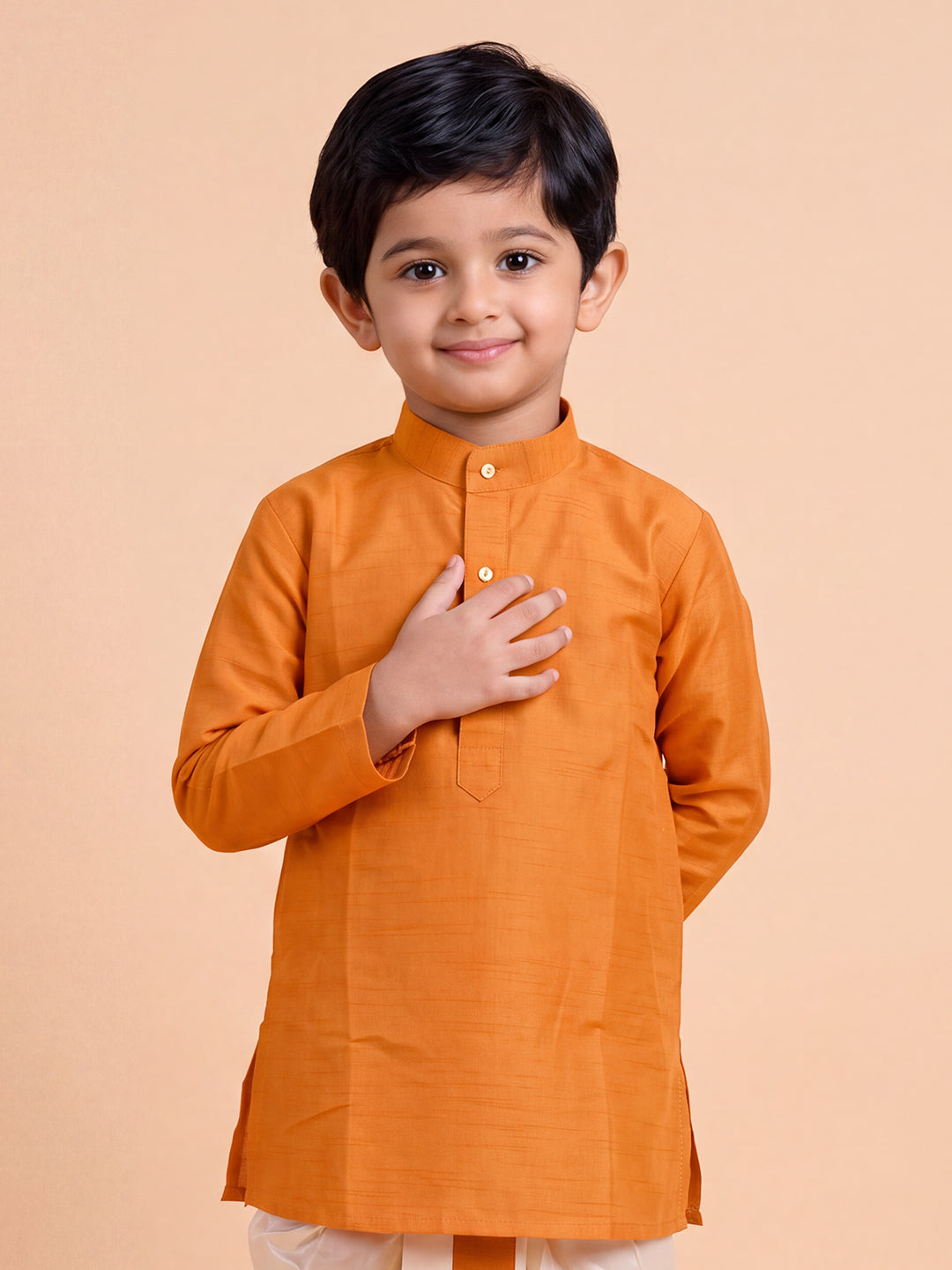 Boys Slub Cotton Full Sleeves Orange Kurta with Panchakacham Combo Set SL3