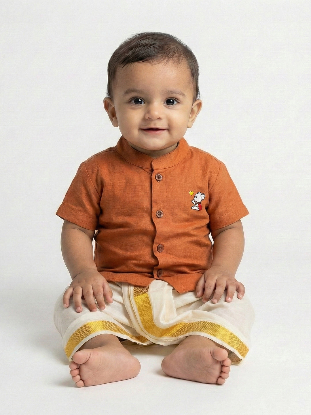 Born Baby Shirt with Pant and Panchakacham Set Brown G74
