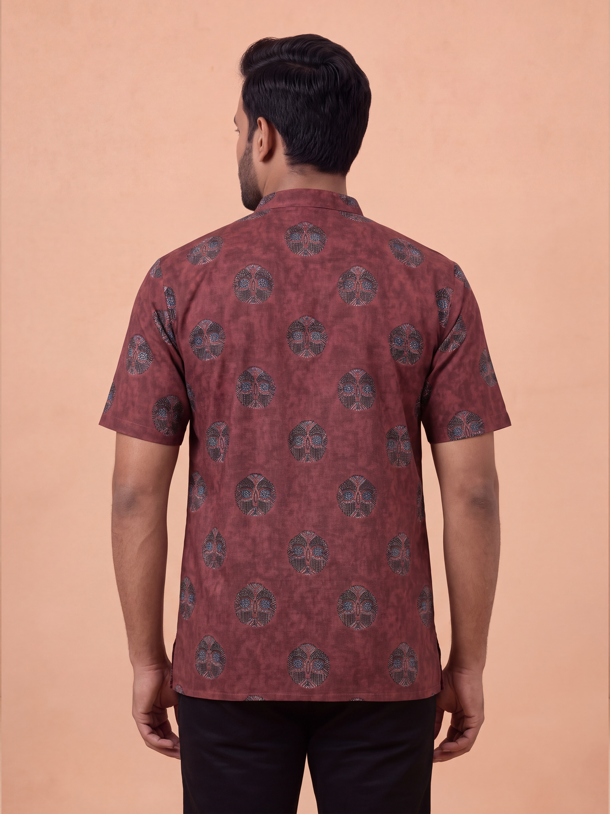 Cotton Short Length Printed Pocket Kurta Reddish Brown OE11