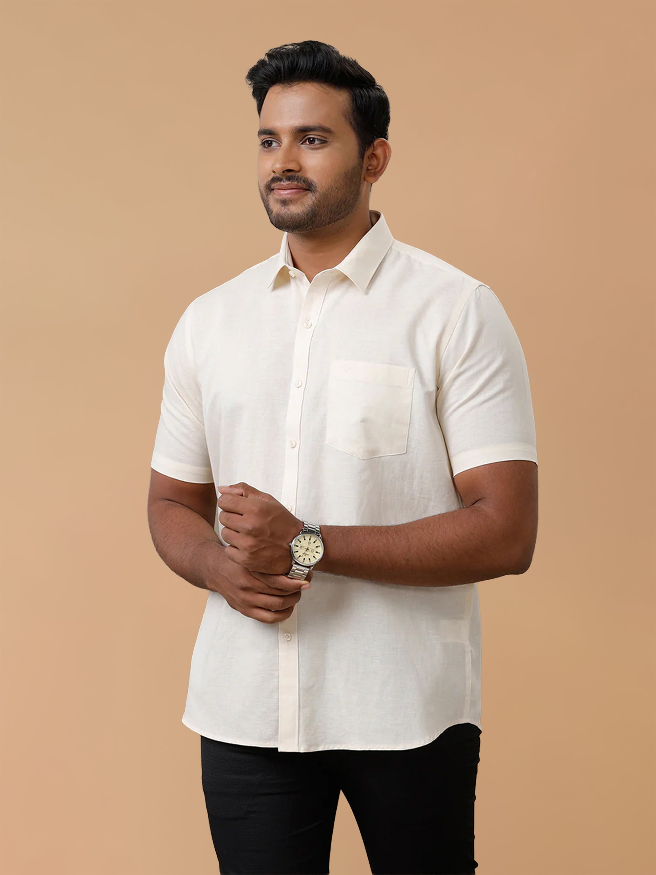 Linen Cotton Cream Regular Fit Shirt LF12