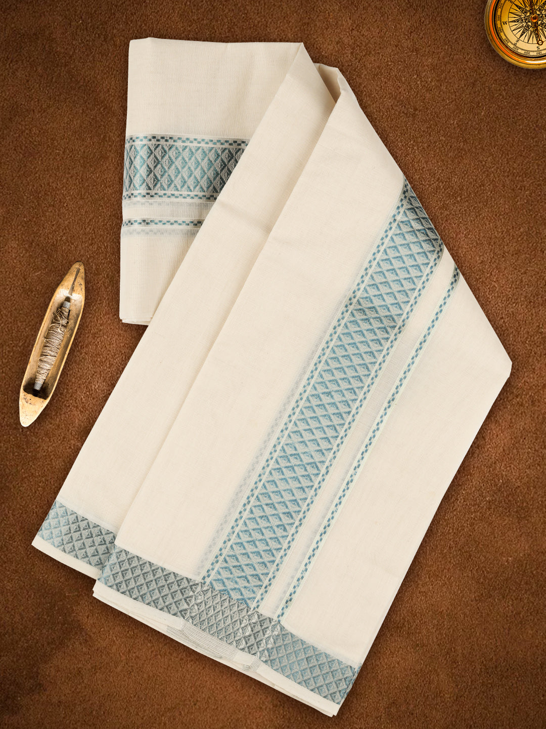 Men Premium Handloom Dhoti Blue Fancy Border