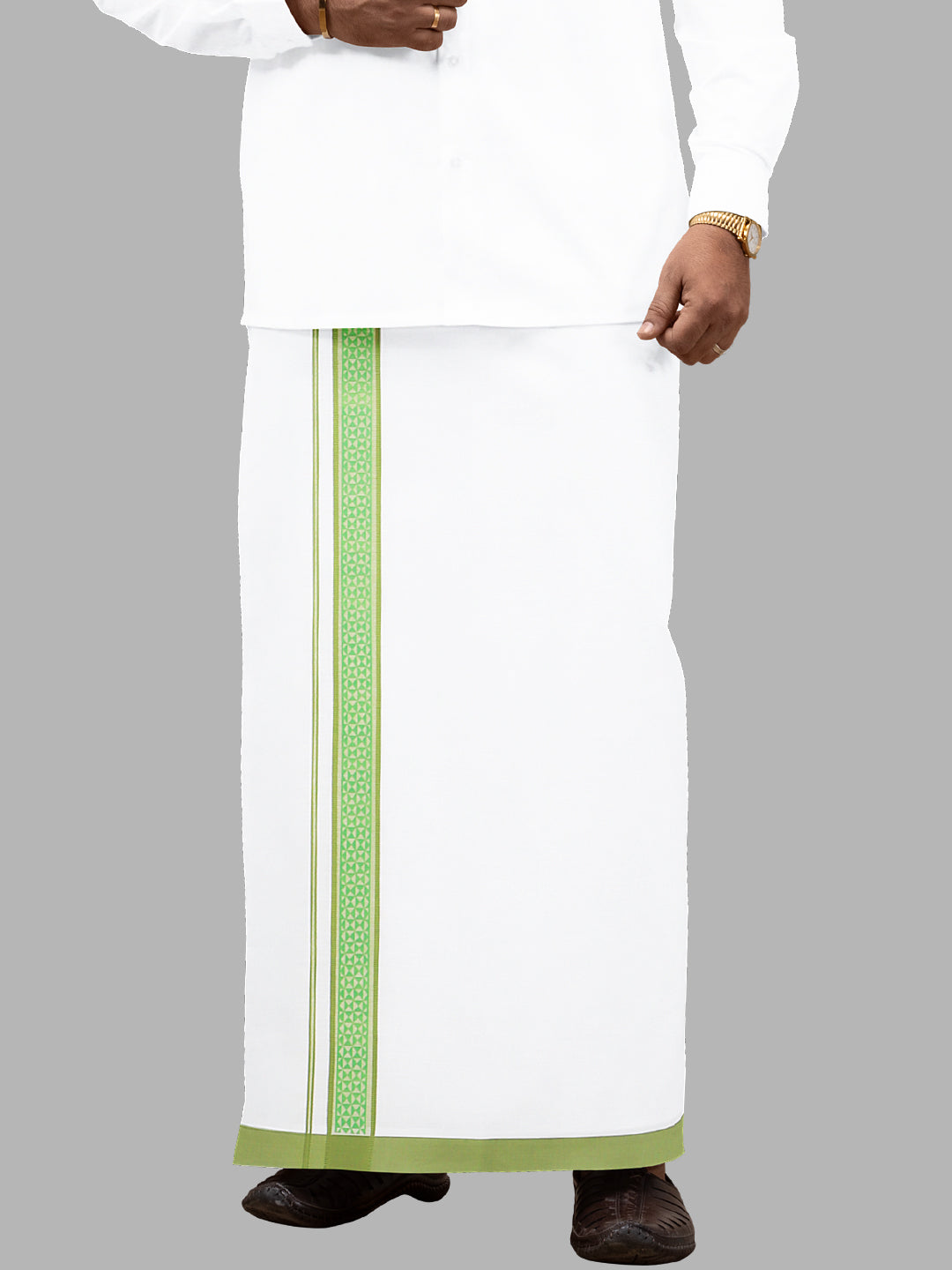 Men Single Layer Cotton Blend White Dhoti with Double Side Fancy Border HM 05